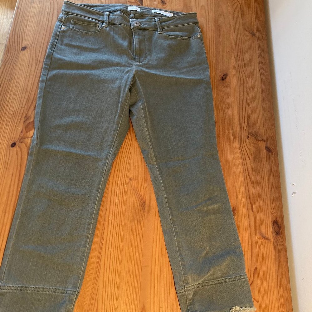 J. Jill Authentic Fit Fringed-Hem Cropped Jeans, light green, womens size 6